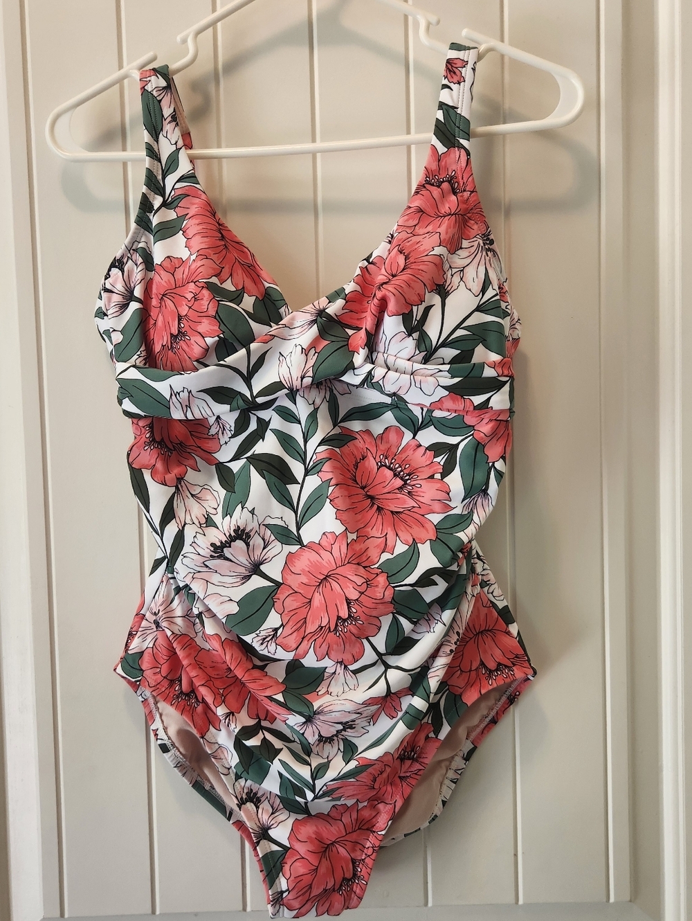 Kona Sol Twist Front One piece, Tropical Print - Pink/Coral/White, NWT, Size M